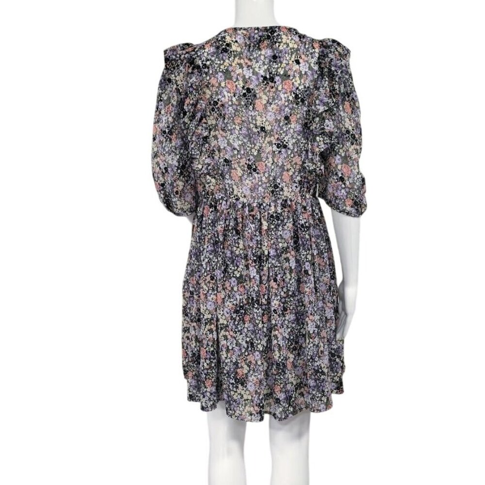 Noella Whimsy Fluttery Twee Ruffle Velvet Burnout Faux Wrap Sheer Dress S - Picture 3 of 13